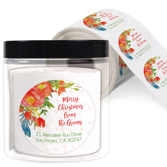 Colorful Christmas Round Address Labels in a Jar